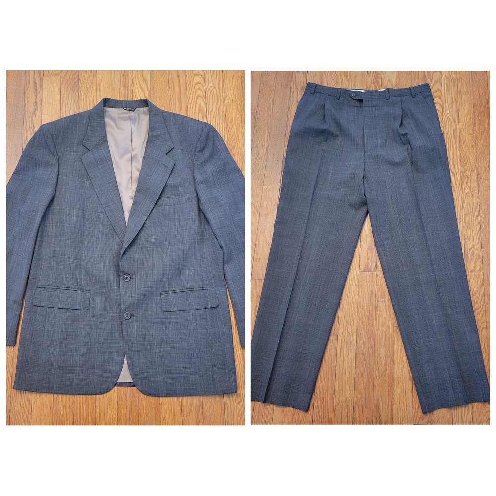 Bill Blass Tailored Gray Glen Plaid Wool Blazer Pants 2 Pc Suit Preppy Business